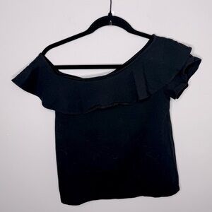 J.Crew Asymmetrical Ruffled Tank XS Black